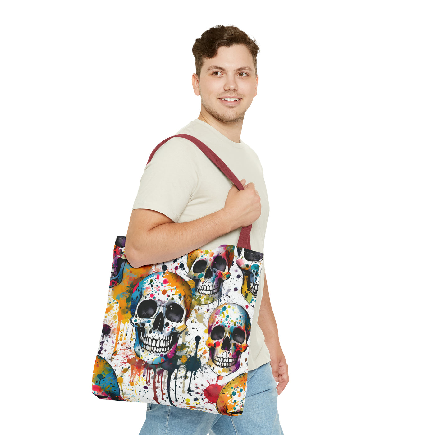 Colorful Paint Splatter Skull Tote Bag