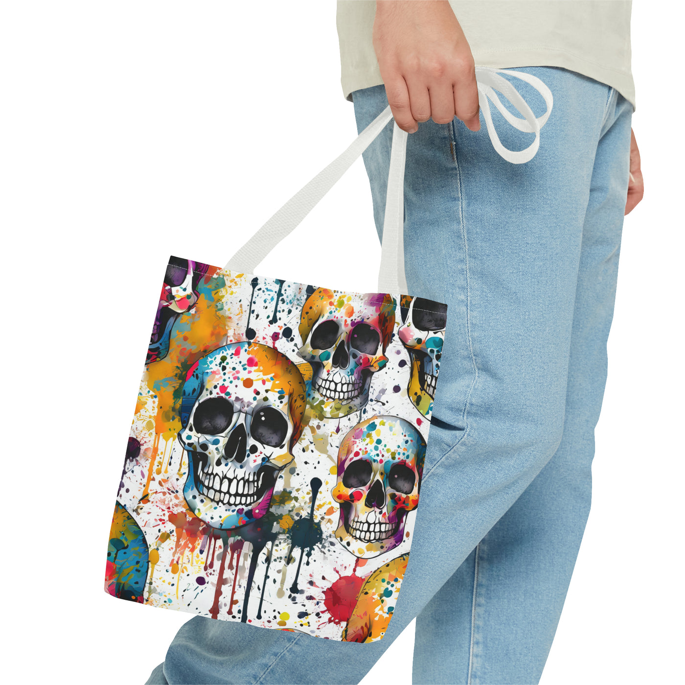 Colorful Paint Splatter Skull Tote Bag