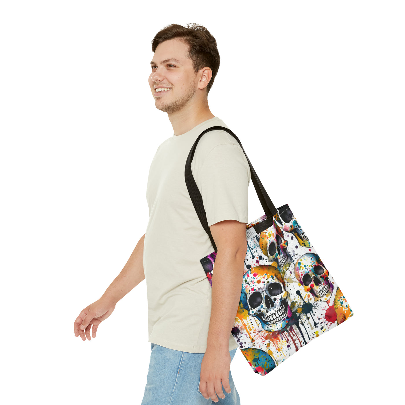 Colorful Paint Splatter Skull Tote Bag