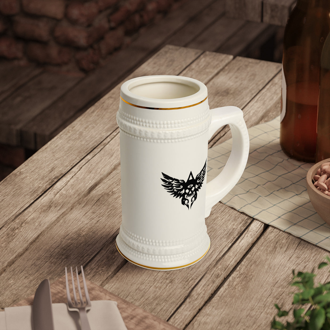 Winged Skull Ceramic Beer Stein Mug