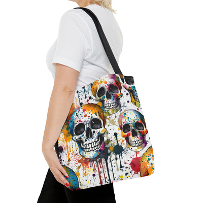 Colorful Paint Splatter Skull Tote Bag