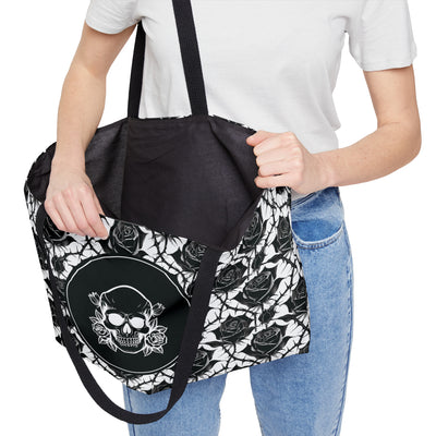 Skull and Gothic Roses Large Tote Bag