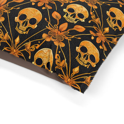 Orange Skulls and Flowers Pattern Pet Bed