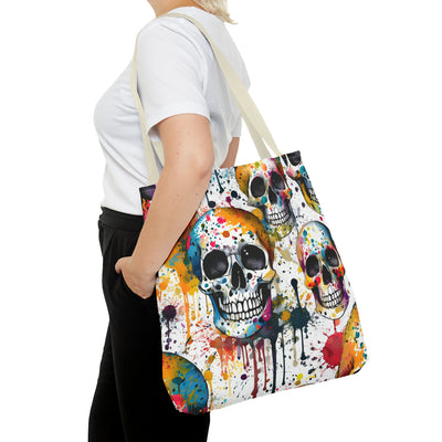 Colorful Paint Splatter Skull Tote Bag