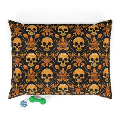 Orange Skulls and Flowers Pattern Pet Bed