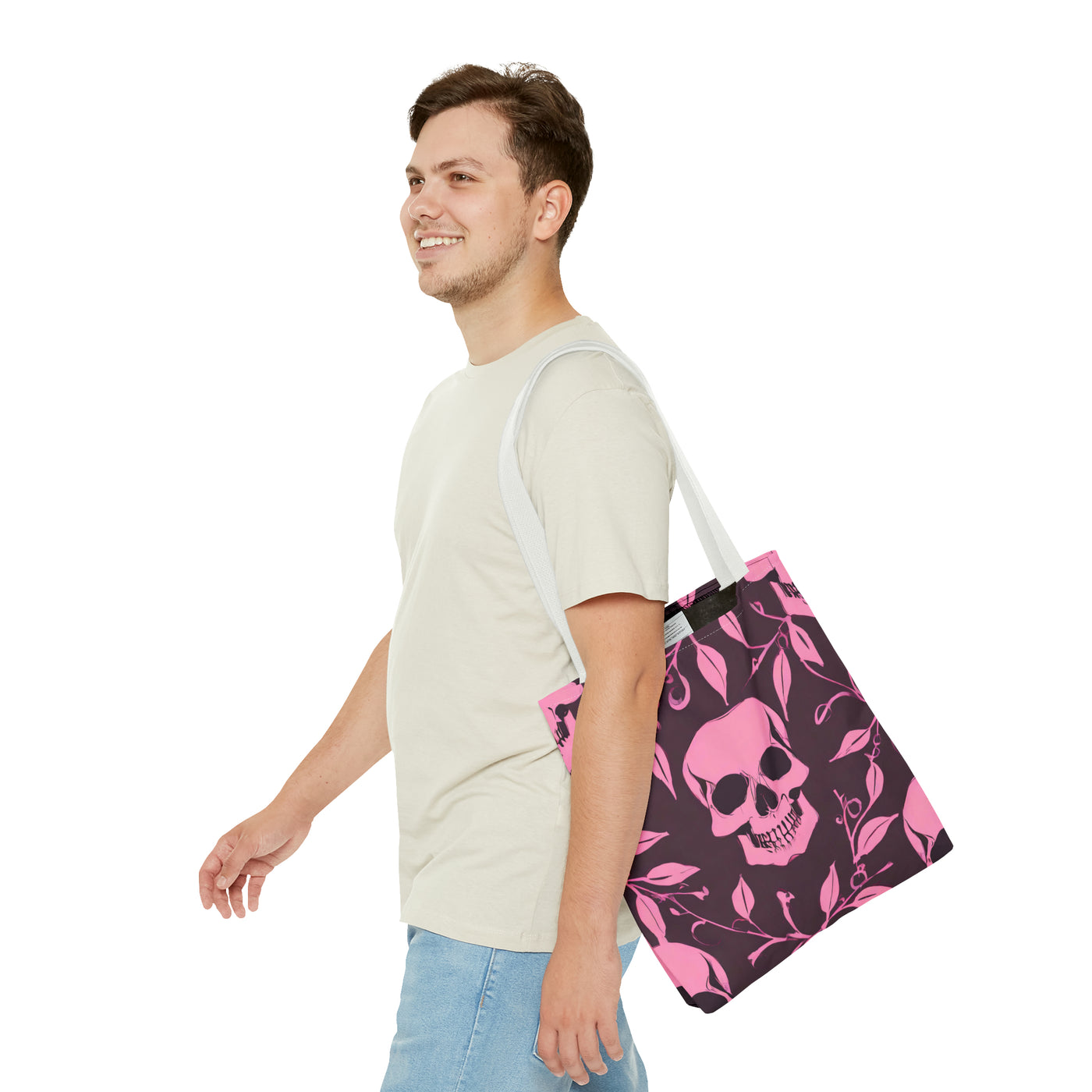 Skull and Vines Pink Tote Bag