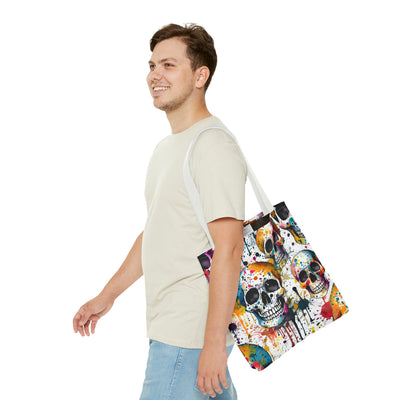 Colorful Paint Splatter Skull Tote Bag