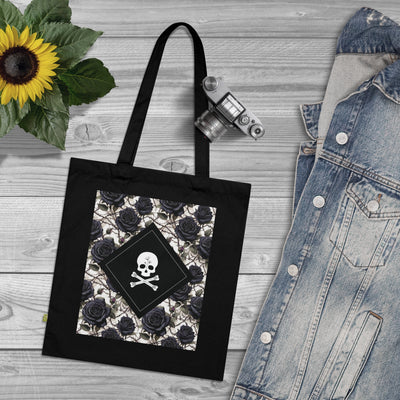 Organic Cotton Skull and Roses Black and White Tote Bag