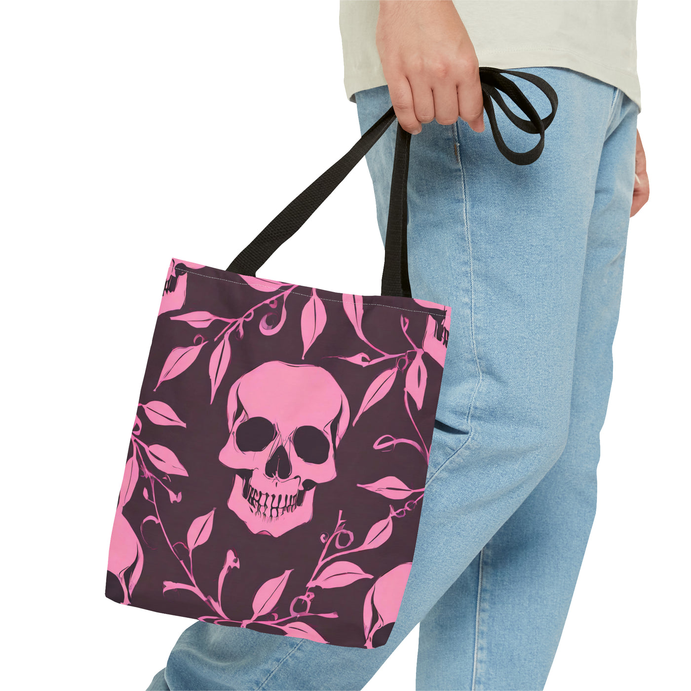 Skull and Vines Pink Tote Bag