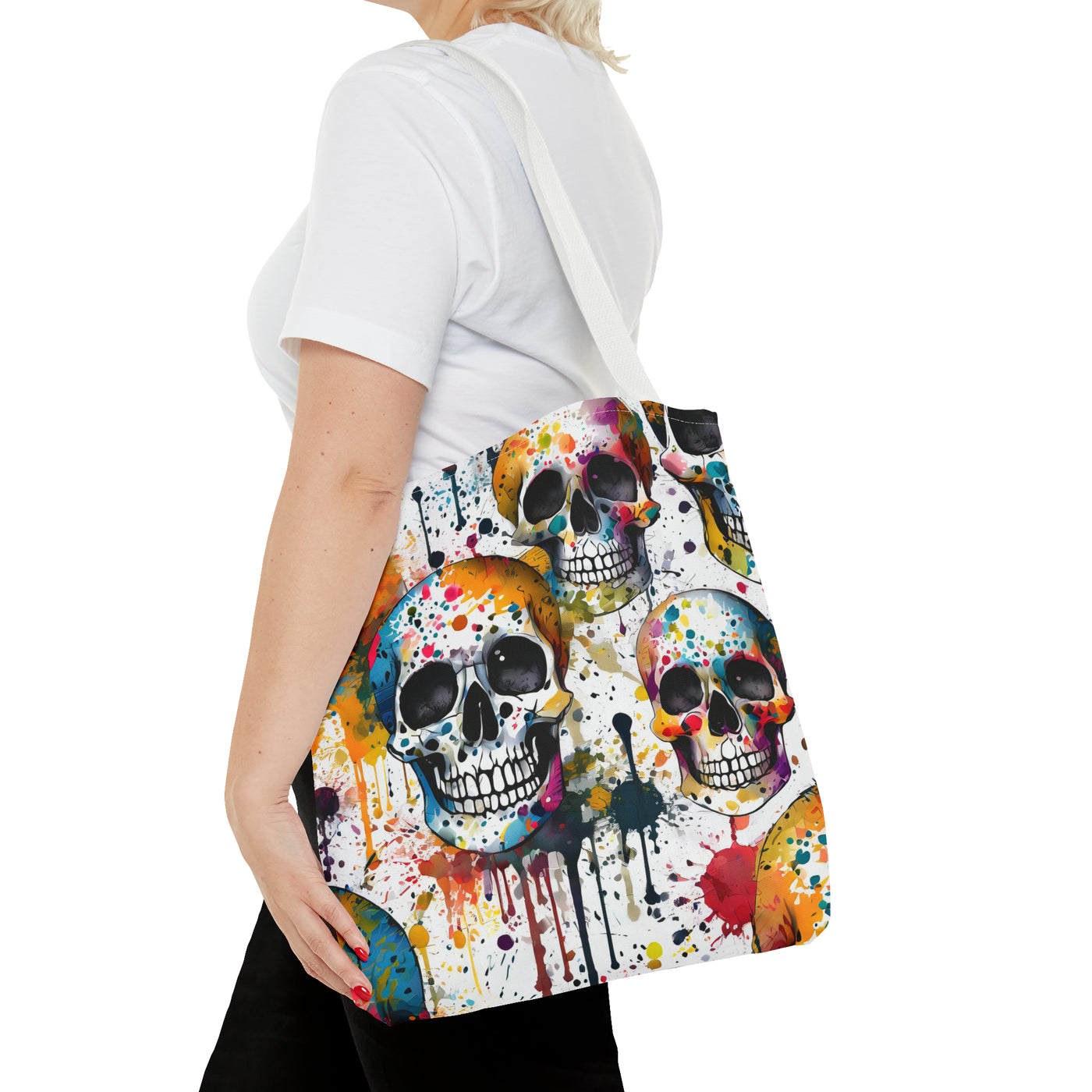 Colorful Paint Splatter Skull Tote Bag