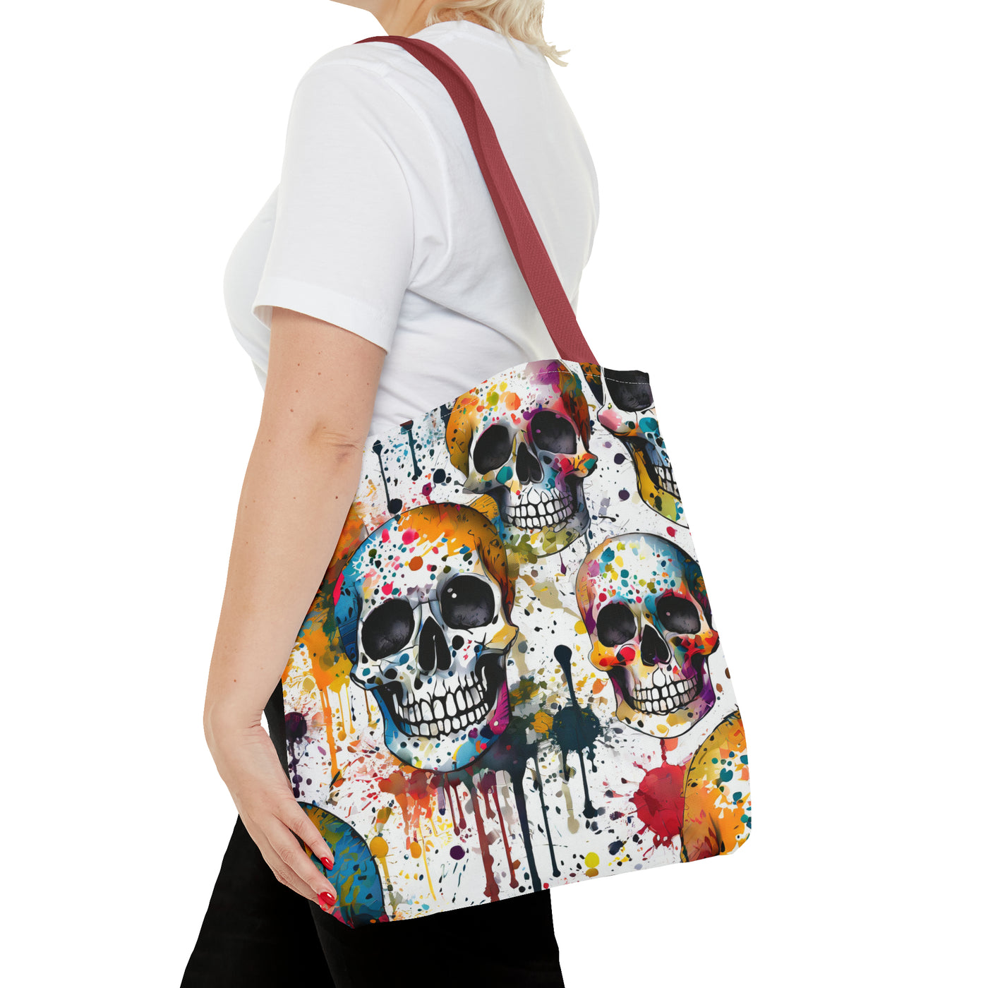 Colorful Paint Splatter Skull Tote Bag