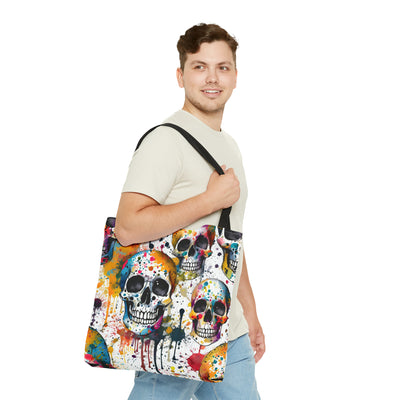 Colorful Paint Splatter Skull Tote Bag