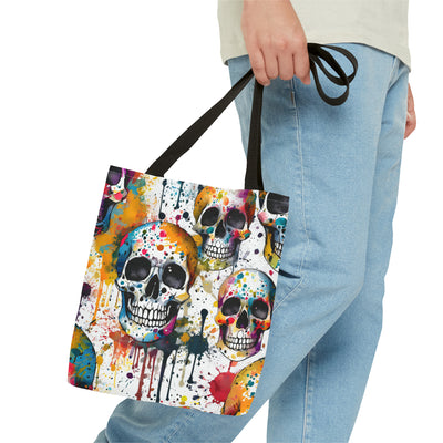 Colorful Paint Splatter Skull Tote Bag