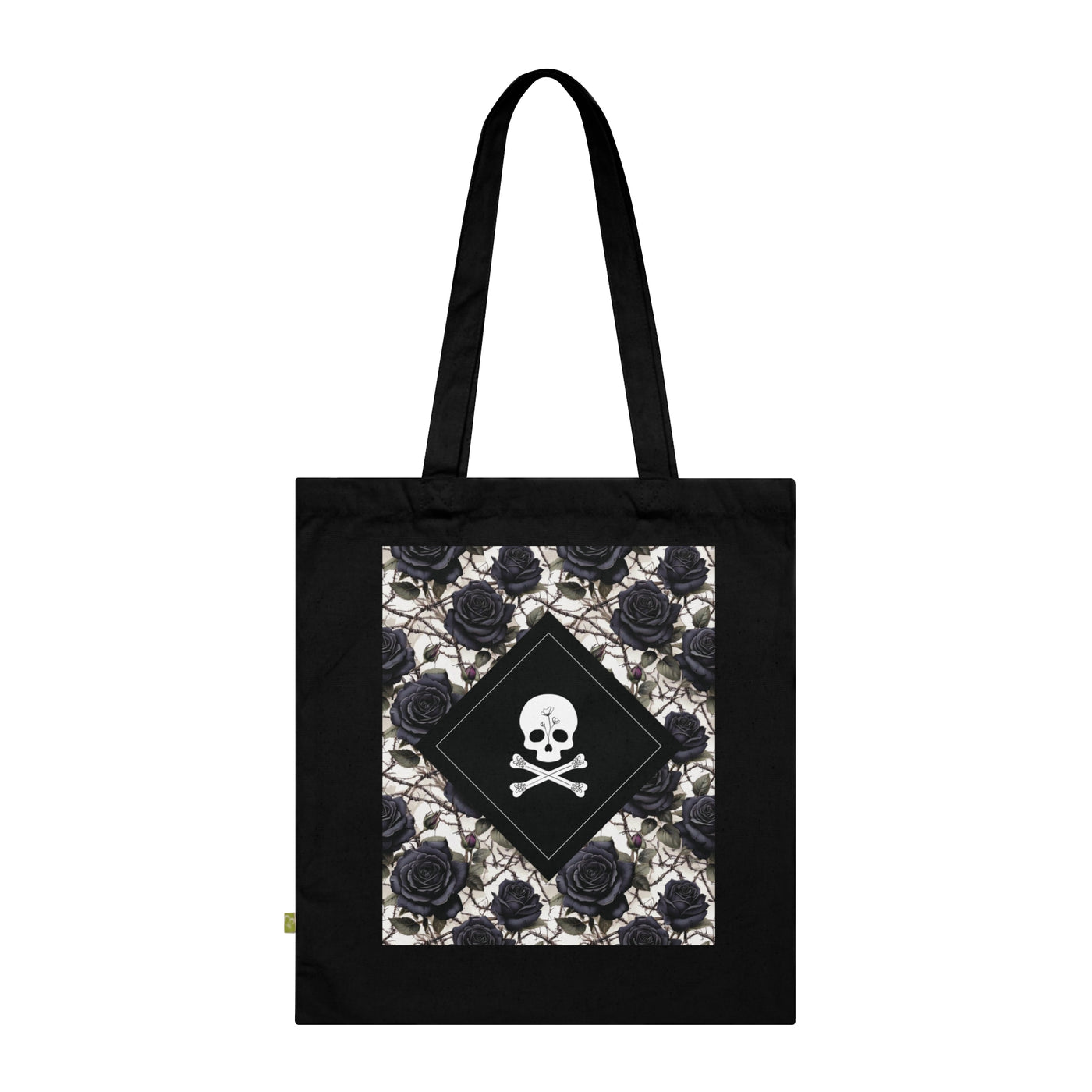 Organic Cotton Skull and Roses Black and White Tote Bag