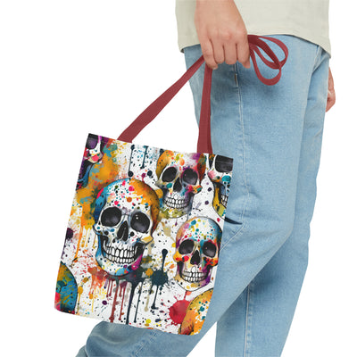 Colorful Paint Splatter Skull Tote Bag