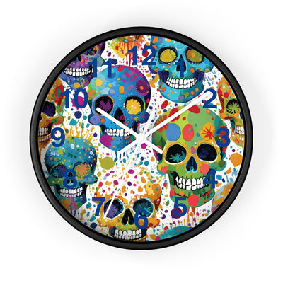 Colorful Pop Art Skulls Paint Wall Clock