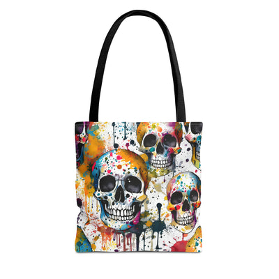 Paint splatter design skull tote bag