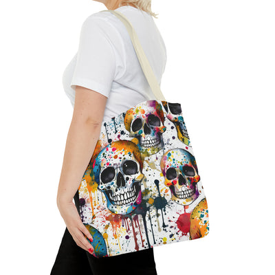 Colorful Paint Splatter Skull Tote Bag