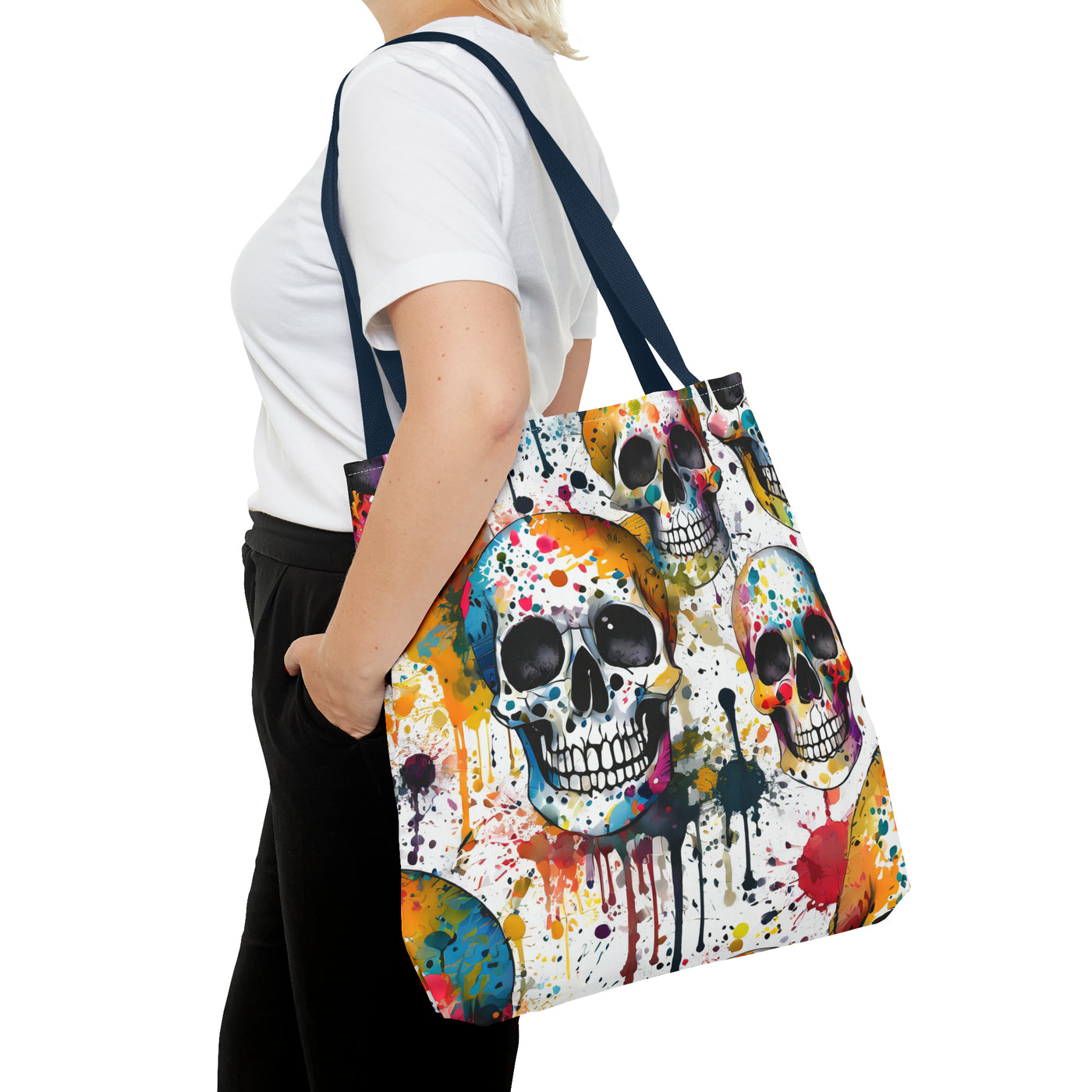 Colorful Paint Splatter Skull Tote Bag