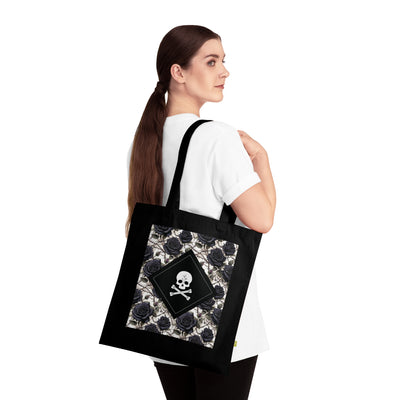 Organic Cotton Skull and Roses Black and White Tote Bag