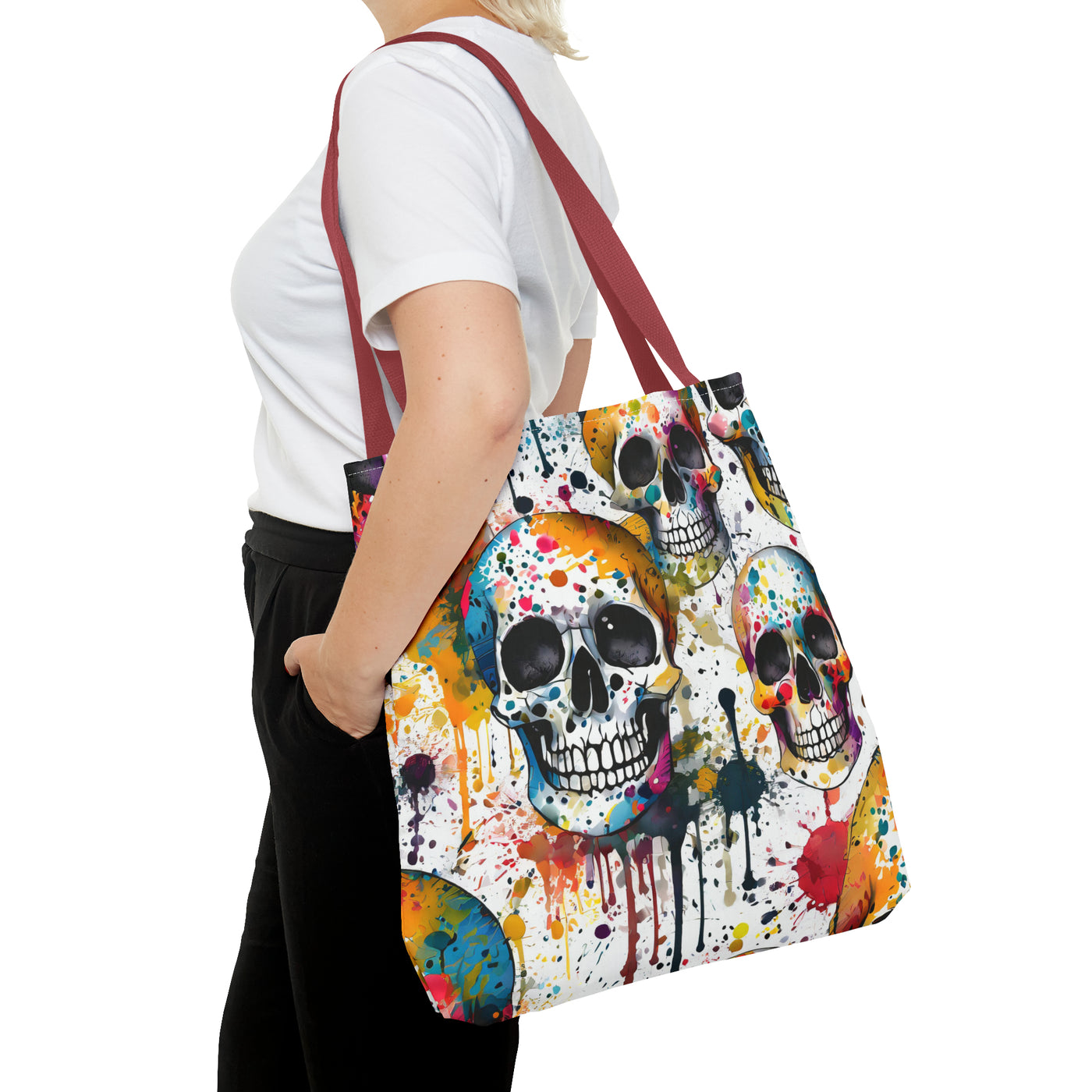 Colorful Paint Splatter Skull Tote Bag