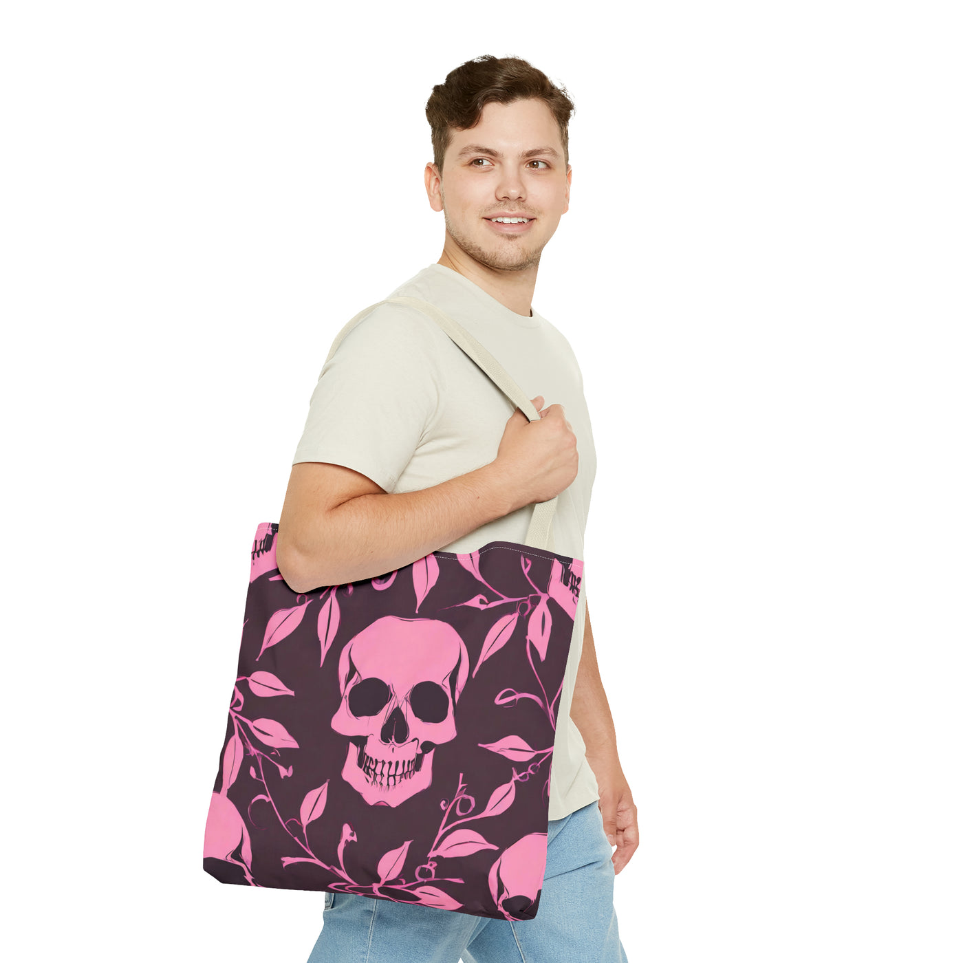 Skull and Vines Pink Tote Bag