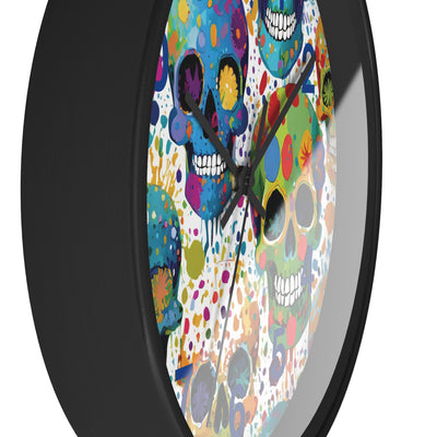 Colorful Pop Art Skulls Paint Wall Clock