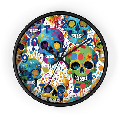 Colorful Pop Art Skulls Paint Wall Clock