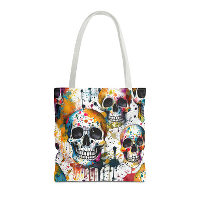 Colorful Paint Splatter Skull Tote Bag