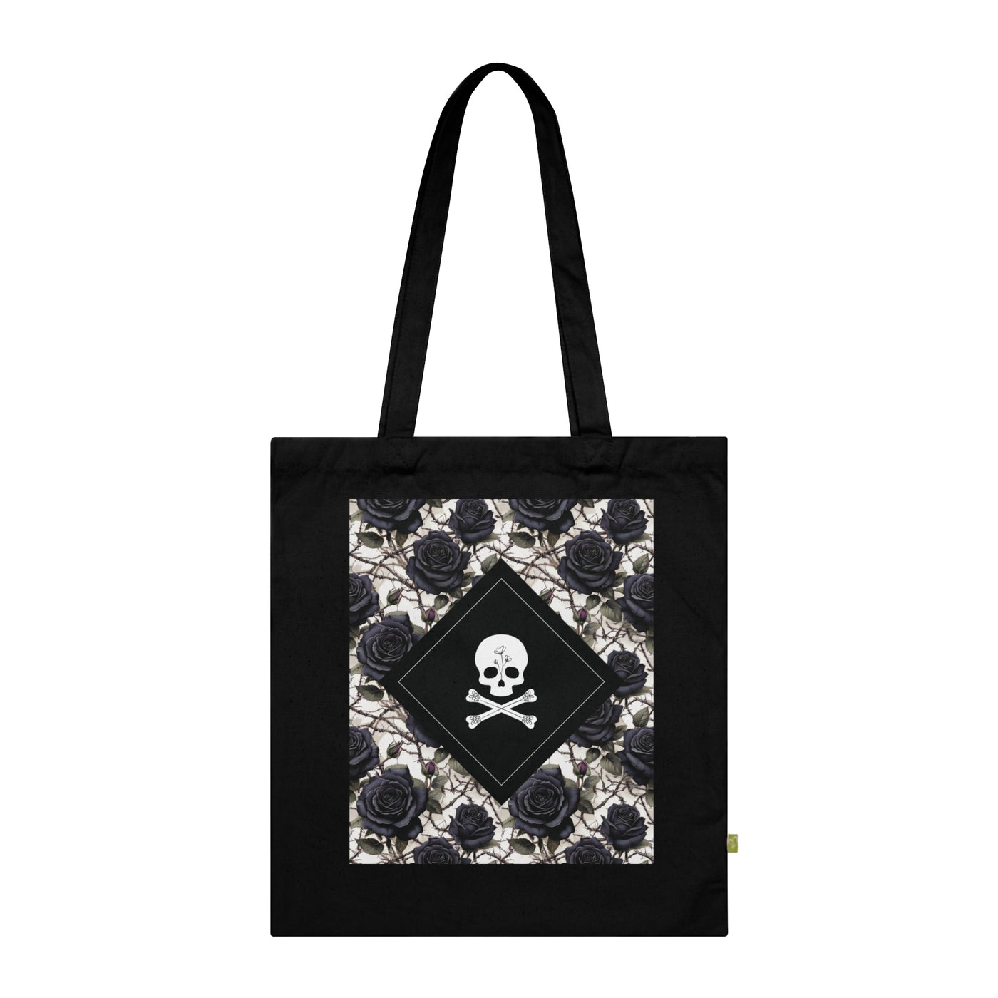 Organic Cotton Skull and Roses Black and White Tote Bag