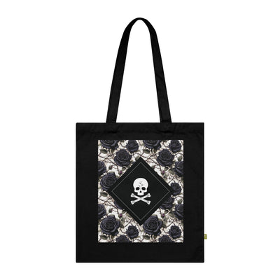 Organic Cotton Skull and Roses Black and White Tote Bag