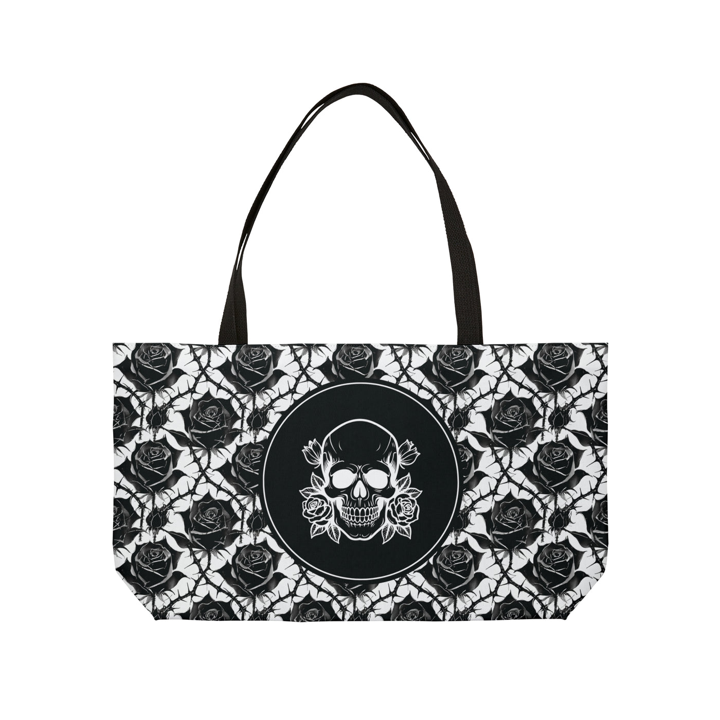 skull and gothic roses tote bag