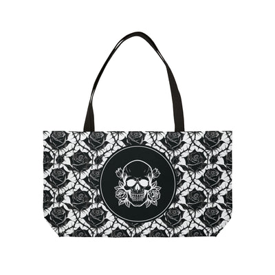 skull and gothic roses tote bag