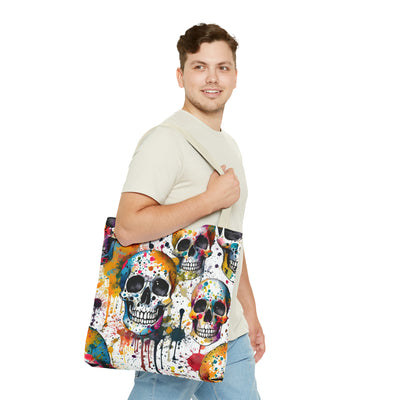 Colorful Paint Splatter Skull Tote Bag