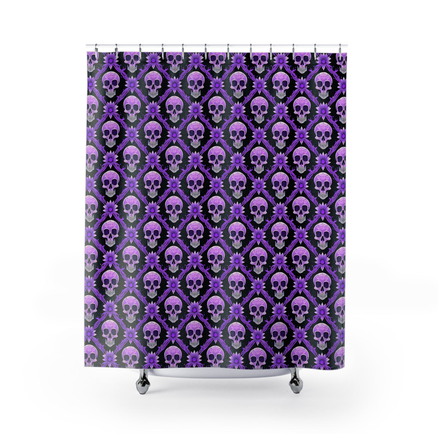 purple skull printed shower curtain