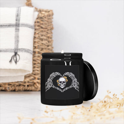 Skeleton Hands Heart  and Skull Ceramic Candle