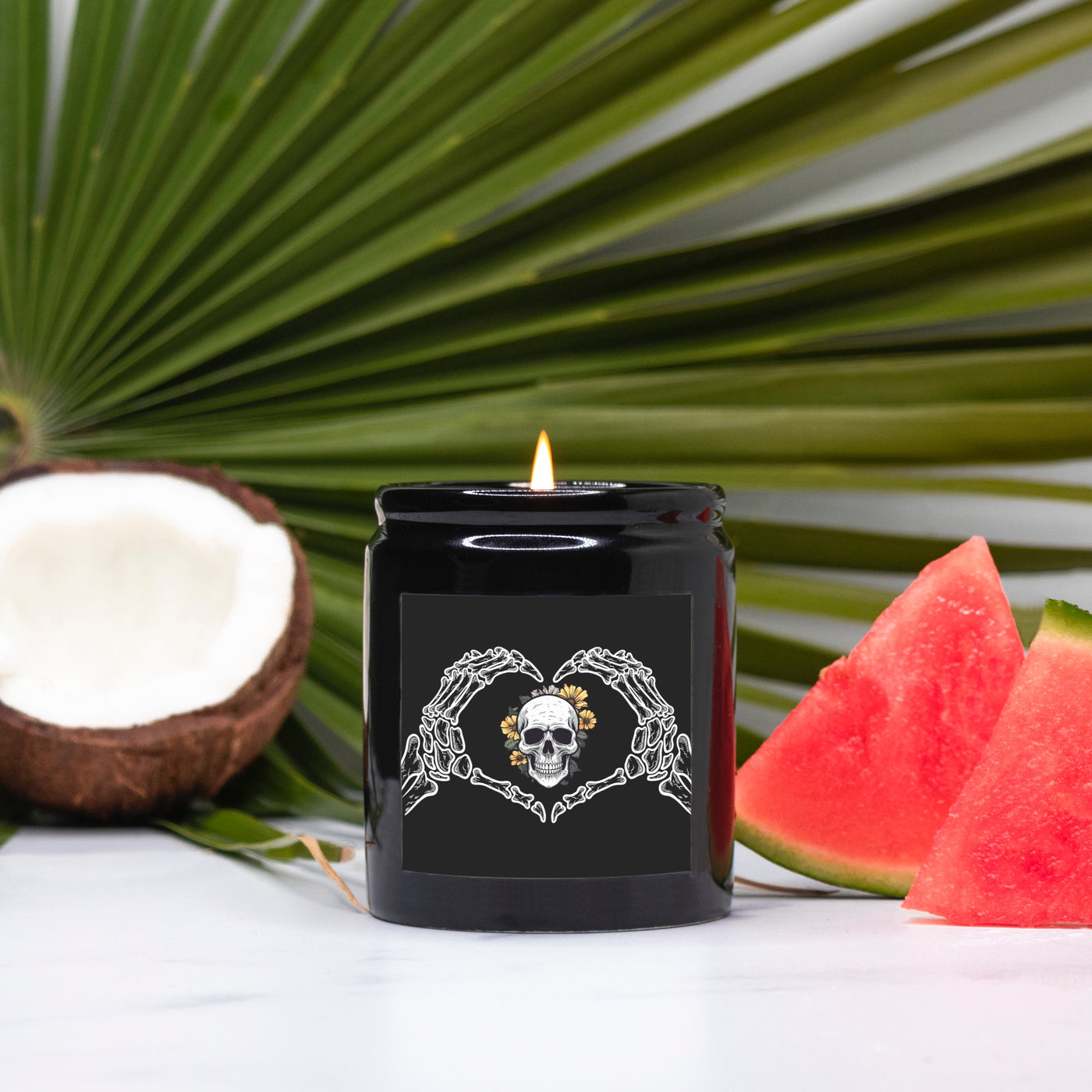 Skeleton Hands Heart  and Skull Ceramic Candle