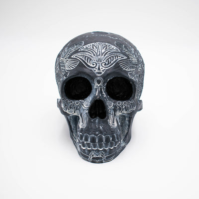 Egyptian Hieroglyphic Black Skull Sculpture