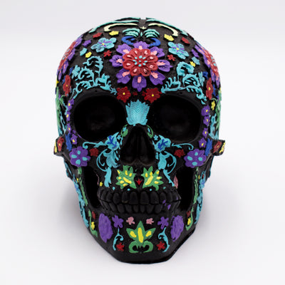 Colorful Floral Design Skull Sculpture
