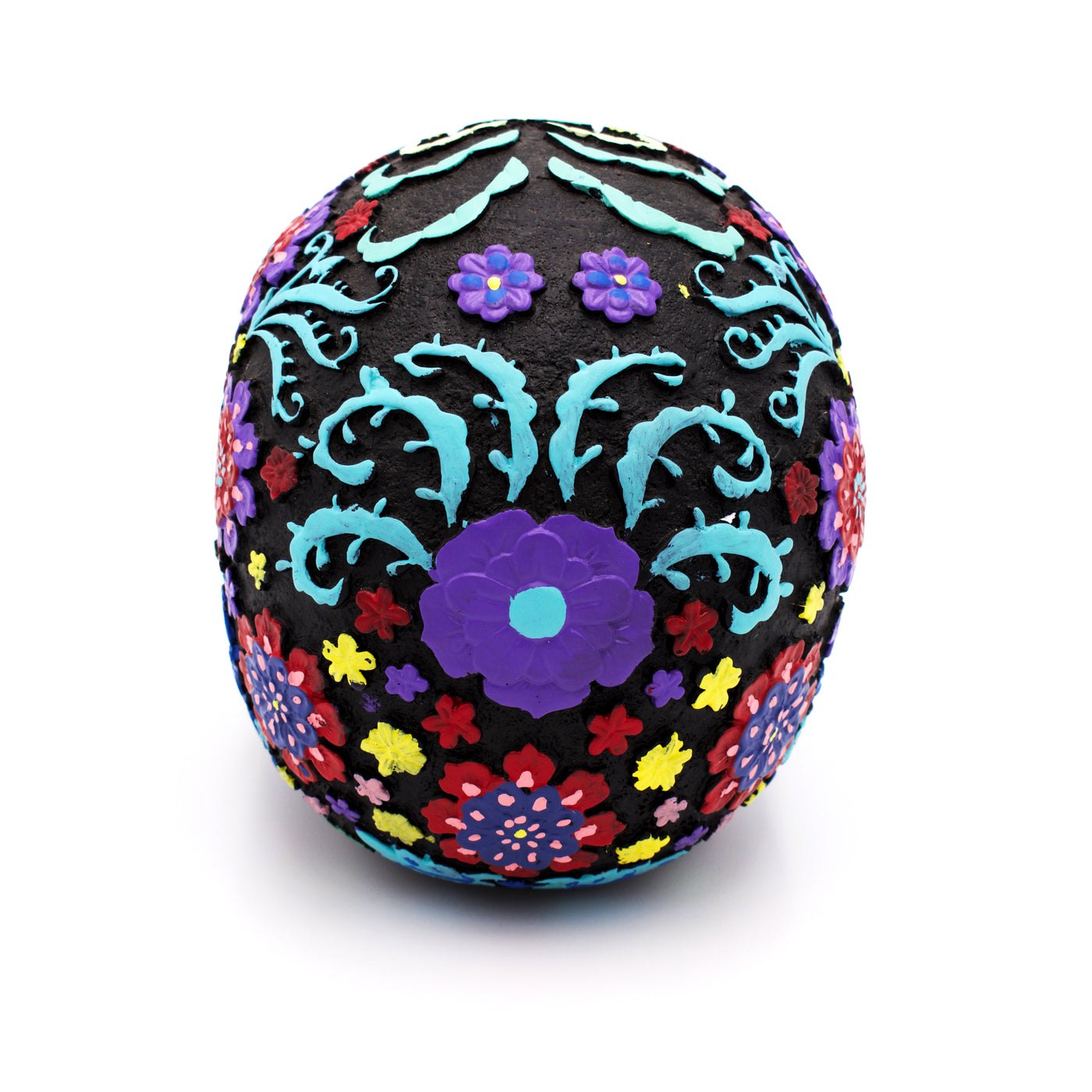 Colorful Floral Design Skull Sculpture