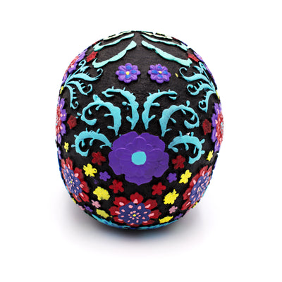 Colorful Floral Design Skull Sculpture