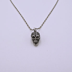 Sterling Silver Filigree Scroll Sugar Skull Charm with Chain - The Cranio Collections