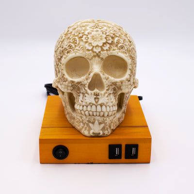 Floral Design Skull Led Lamp w/ USB Ports