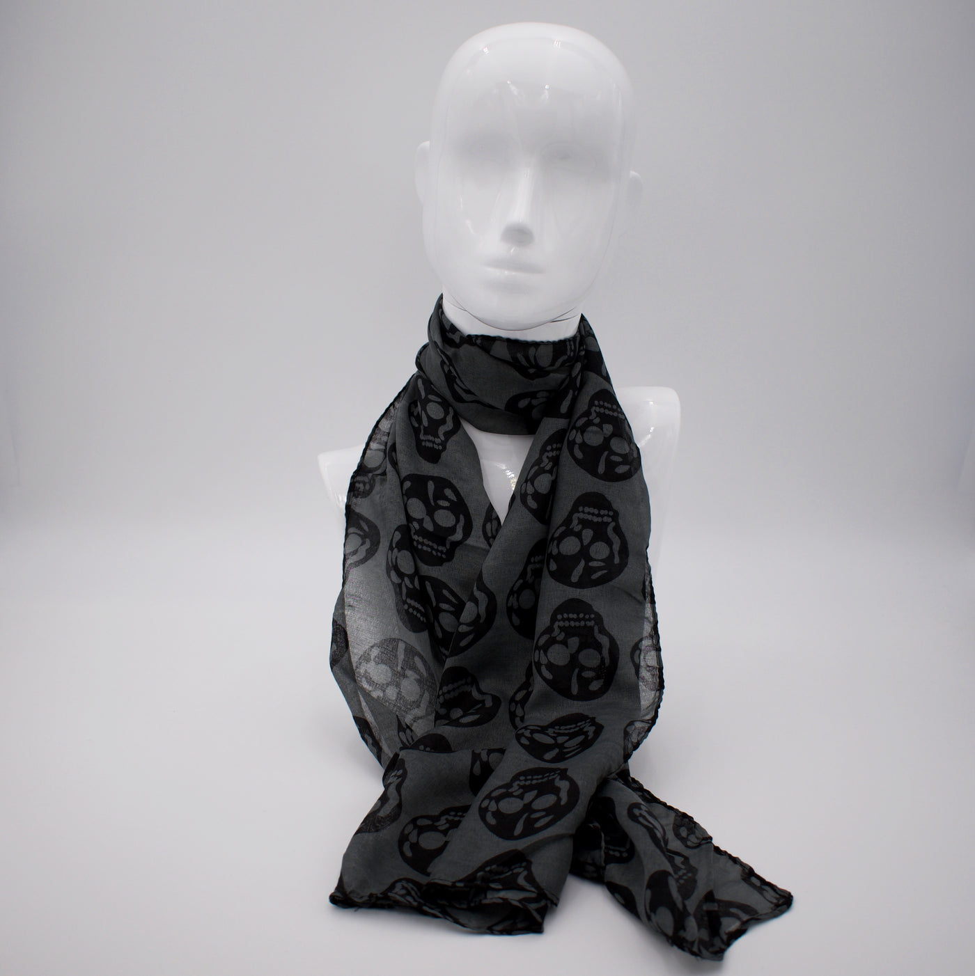 Grey Cotton Blend Skull Scarf - The Cranio Collections