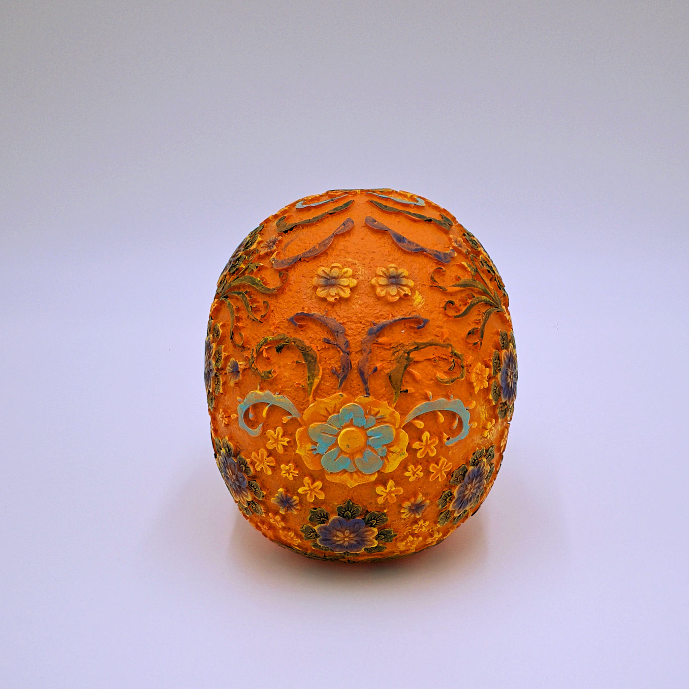 Orange Floral Sugar Skull Sculpture - The Cranio Collections