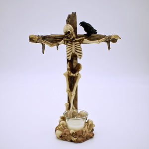 Skeleton and Raven Cross Candle Holder - The Cranio Collections