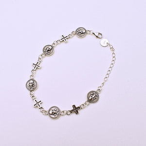 Sterling Silver Skull and Crosses Charm Bracelet - The Cranio Collections