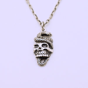 Sterling Silver Skull and Snake Pendant with Chain - The Cranio Collections