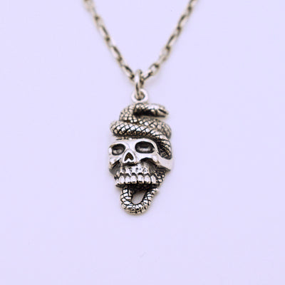 Sterling Silver Skull and Snake Pendant with Chain - The Cranio Collections