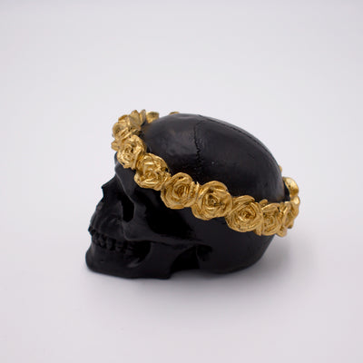 Small Gold Floral Skull Sculpture - The Cranio Collections